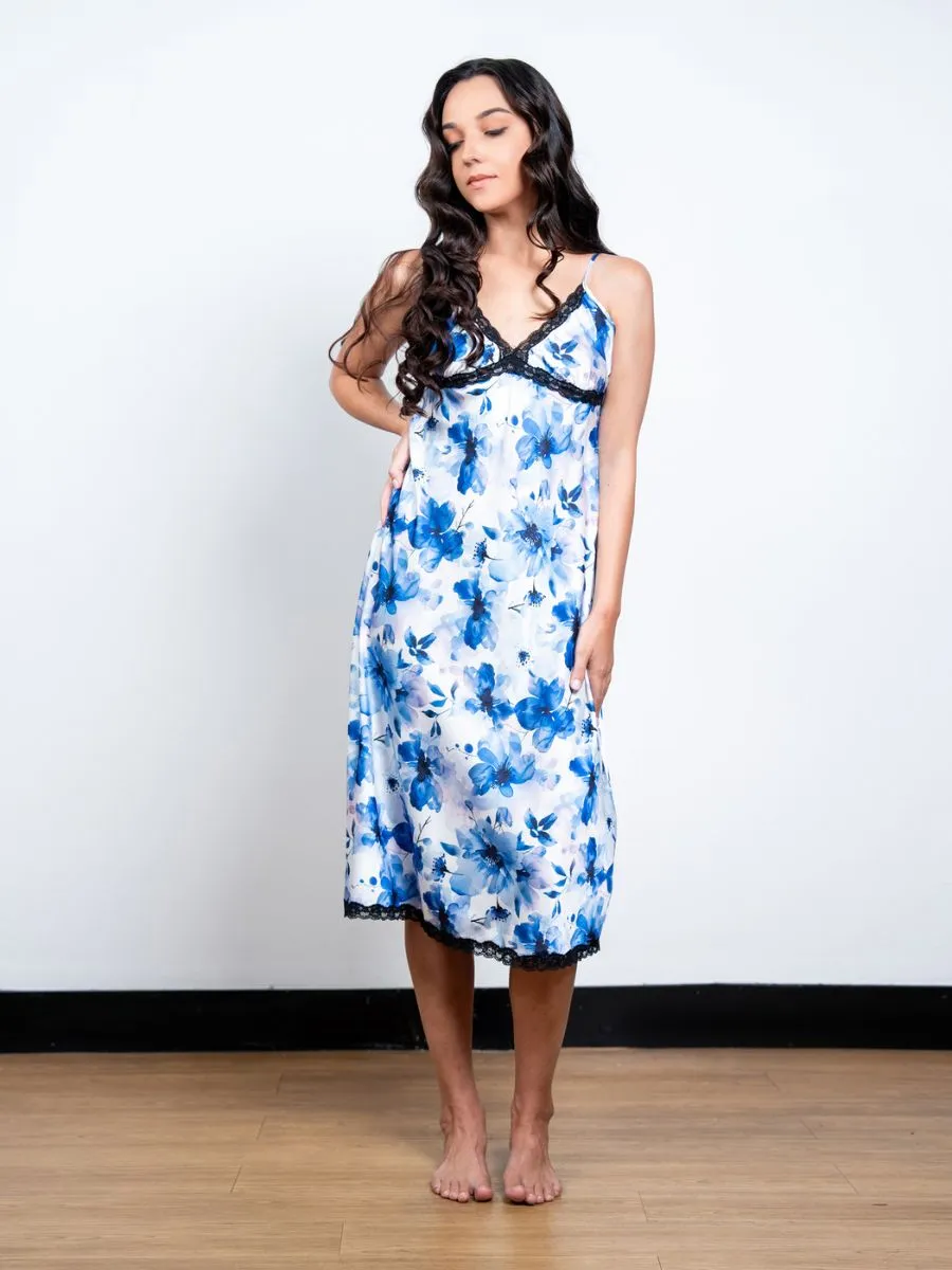 Gigi - Midi Gown in Blue Floral Multi