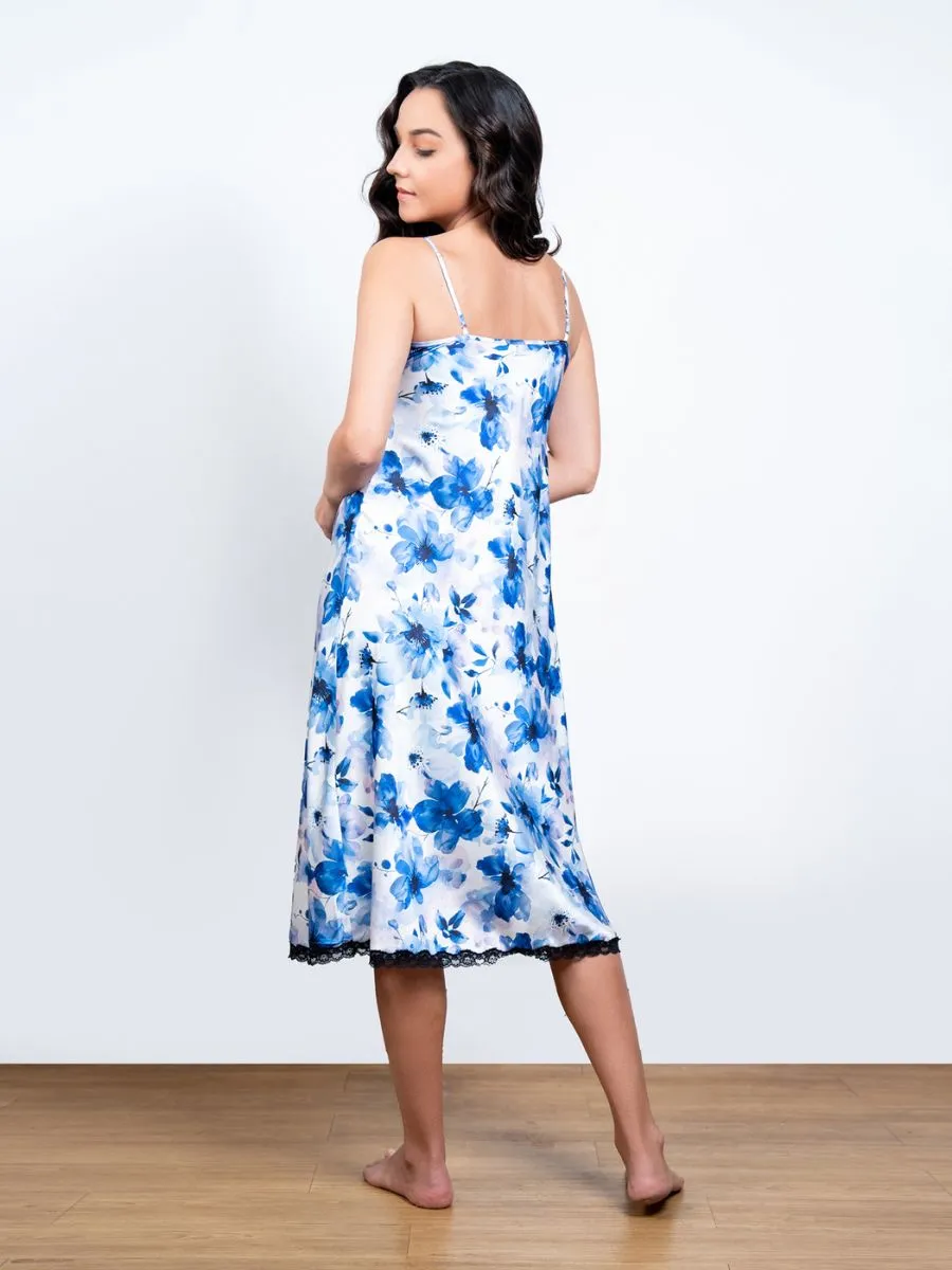 Gigi - Midi Gown in Blue Floral Multi