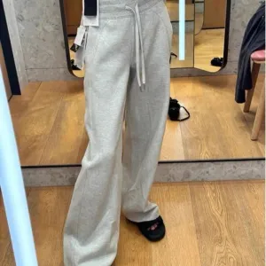 Girlary Vintage Solid Color Striped Drawstring Sweatpants Autumn High Waist Casual Wide Leg Pants Y2k Street Beat Loose Trousers Chic