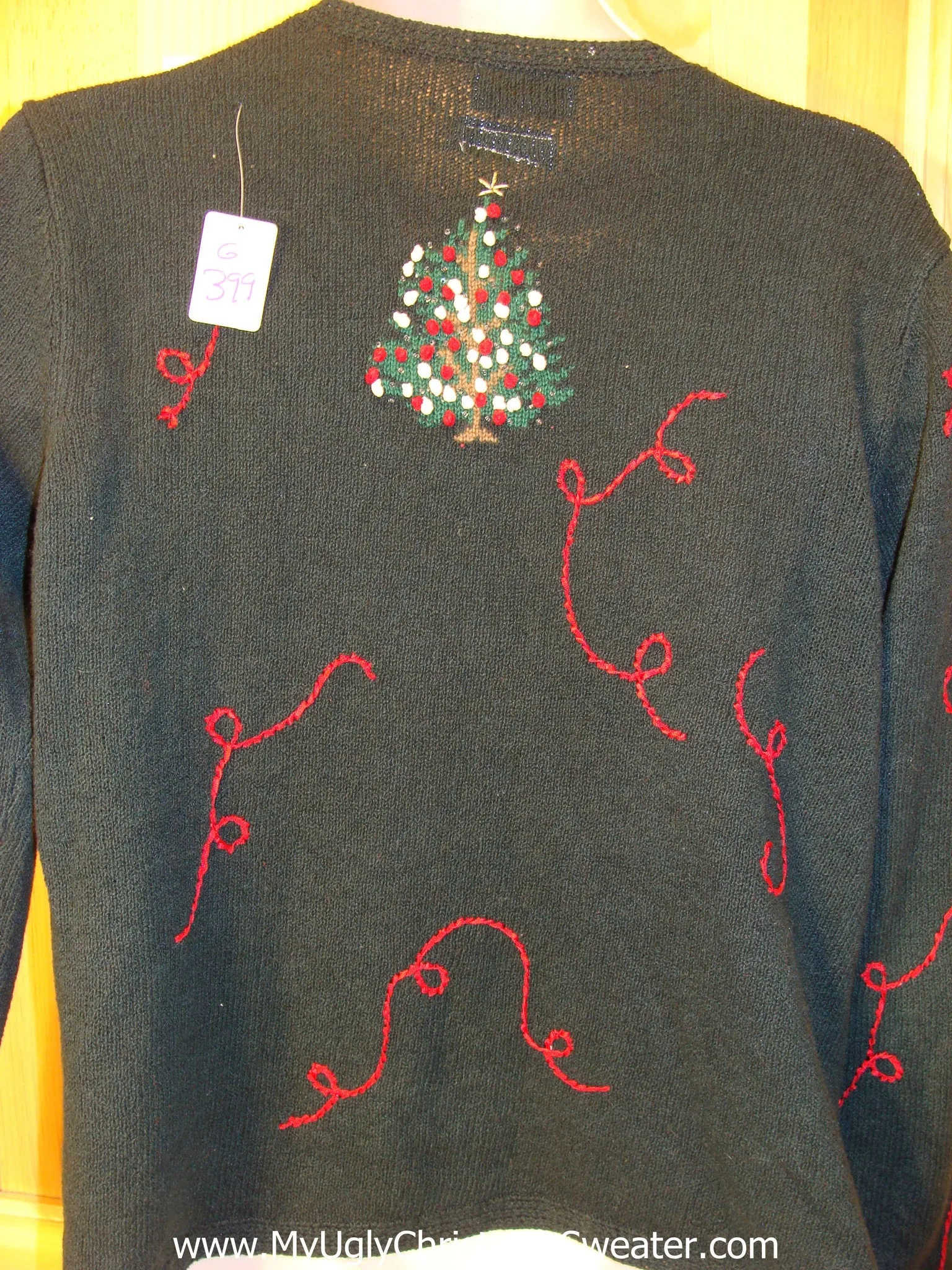 Green Christmas Sweater with Trees and Lights