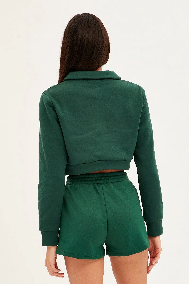 Green Collared Crop Sweater
