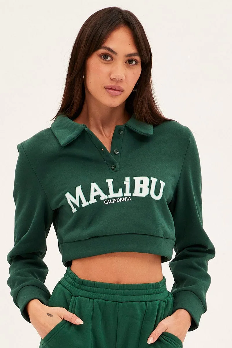 Green Collared Crop Sweater