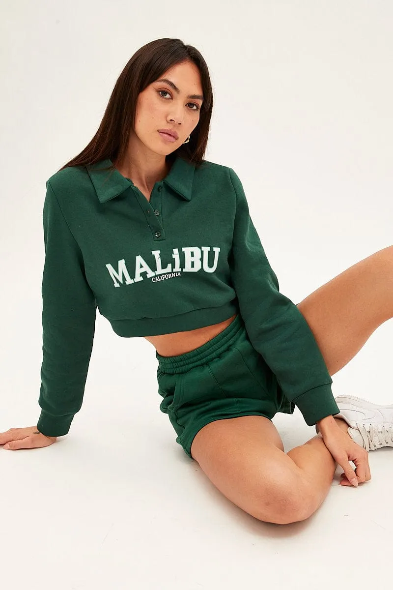 Green Collared Crop Sweater