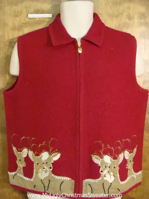 Holiday Sweater Vest with Loads of Reindeer Friends