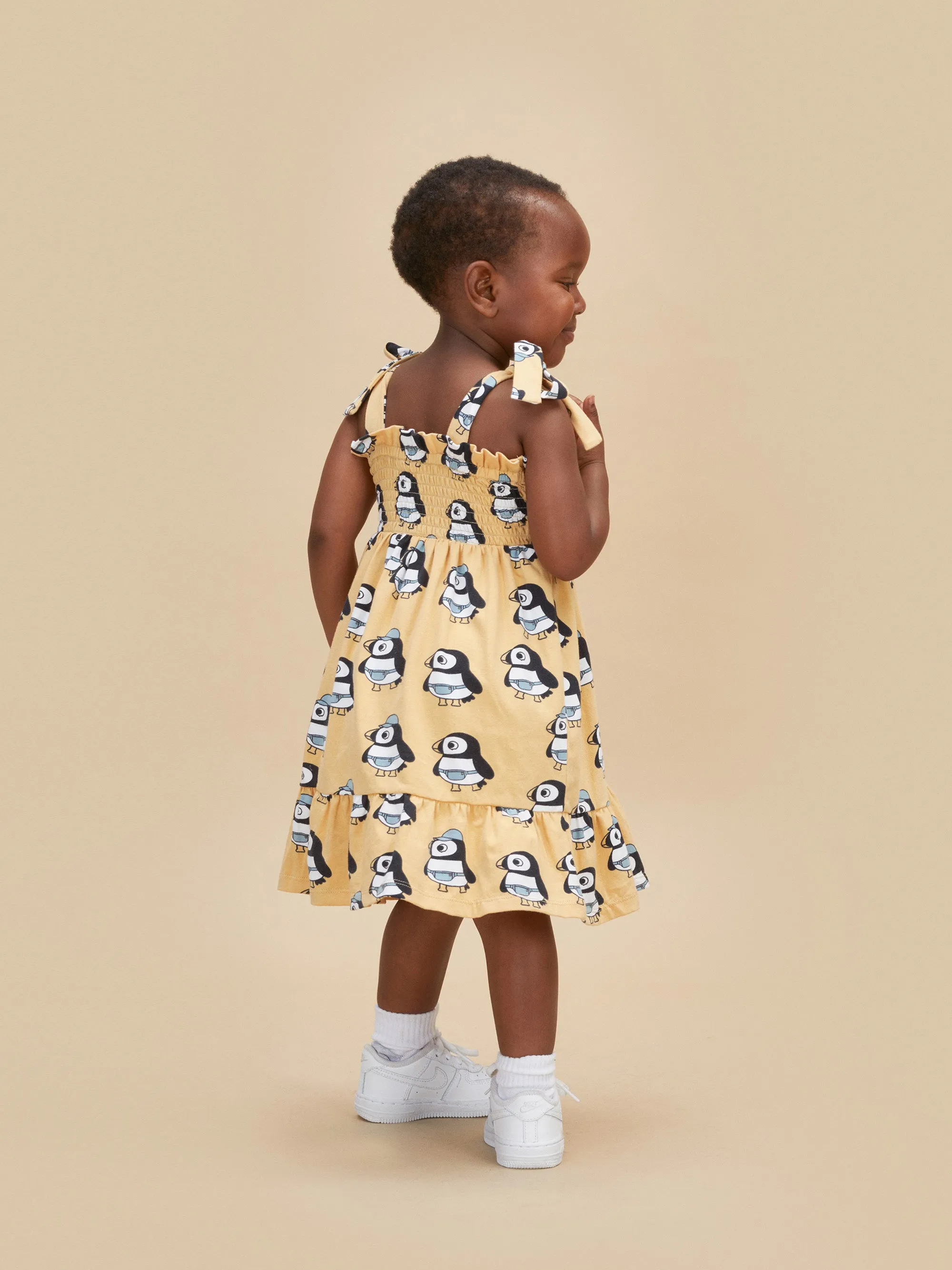 Huxbaby Puffin Shirred Bodice Dress - Golden