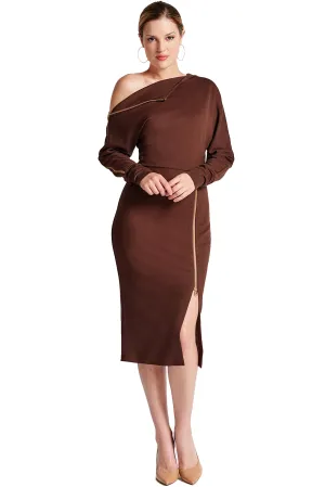 Josefa Asymmetric Dress -  Long sleeve convertible midi dress adorned