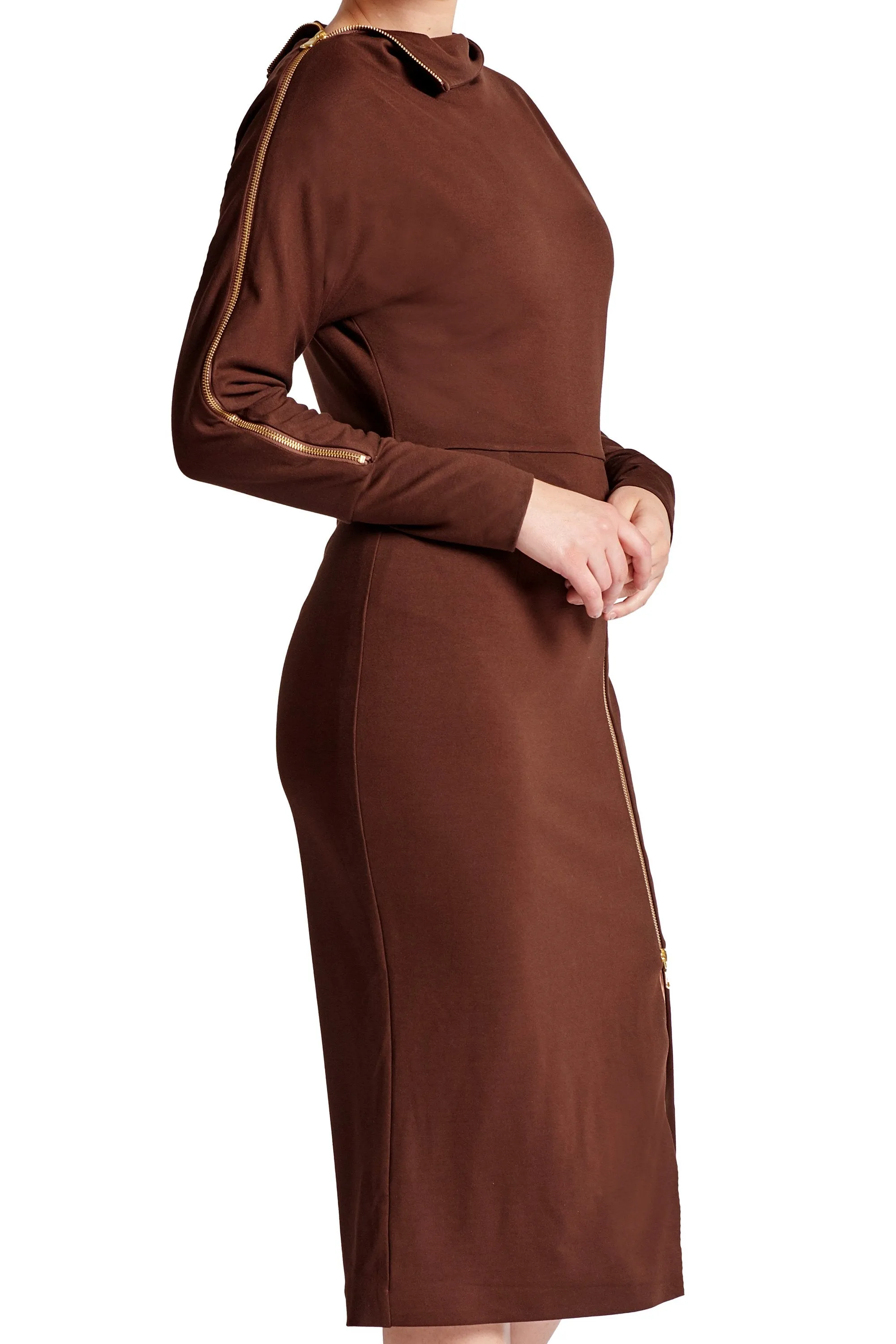 Josefa Asymmetric Dress -  Long sleeve convertible midi dress adorned