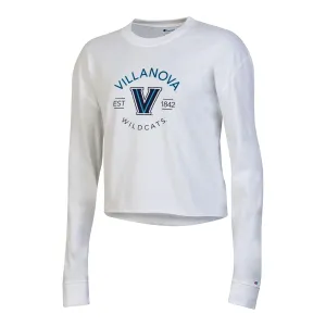 Ladies Villanova Wildcats Boyfriend Crop White Long Sleeve T-Shirt
