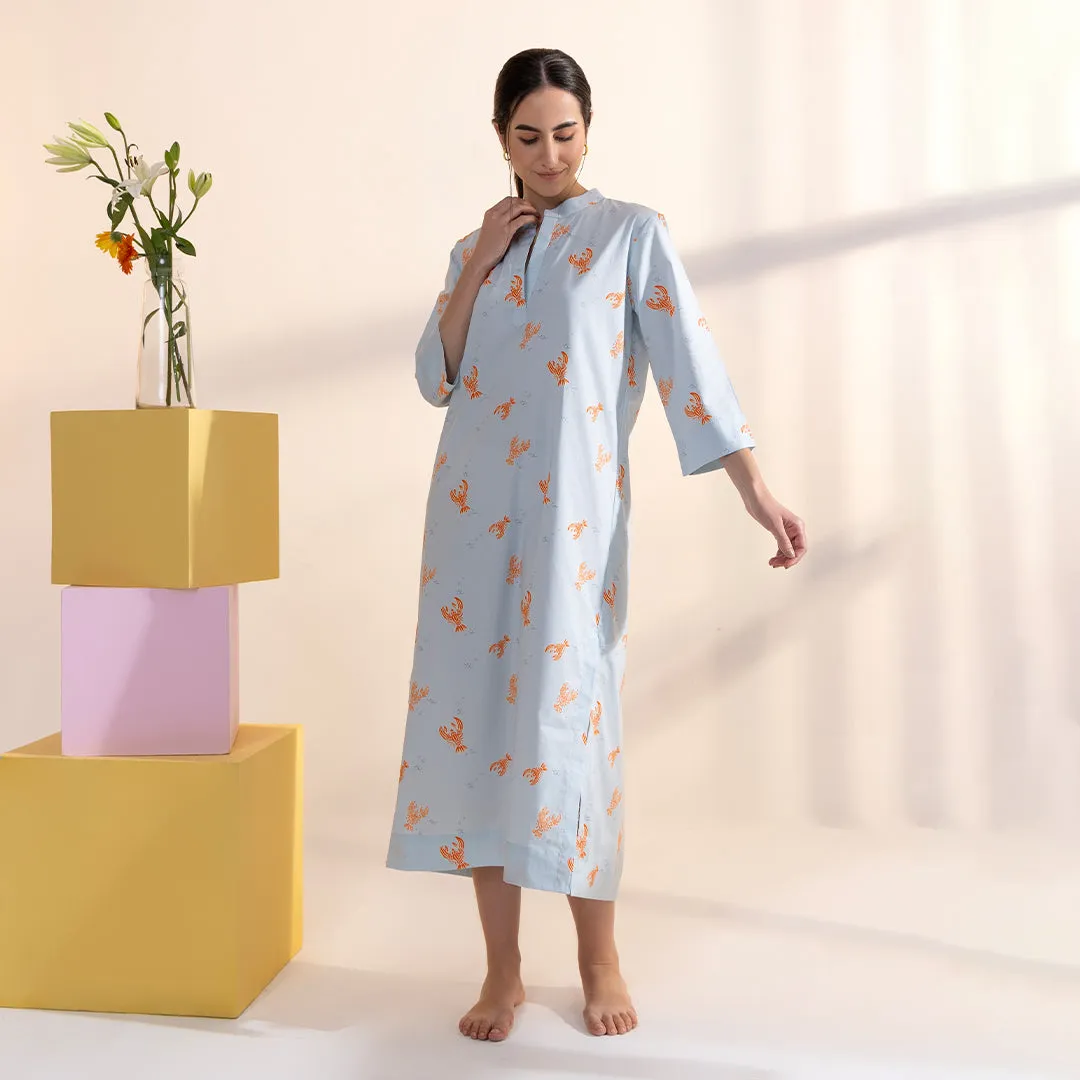 Lobster Cotton Midi Kaftan Dress