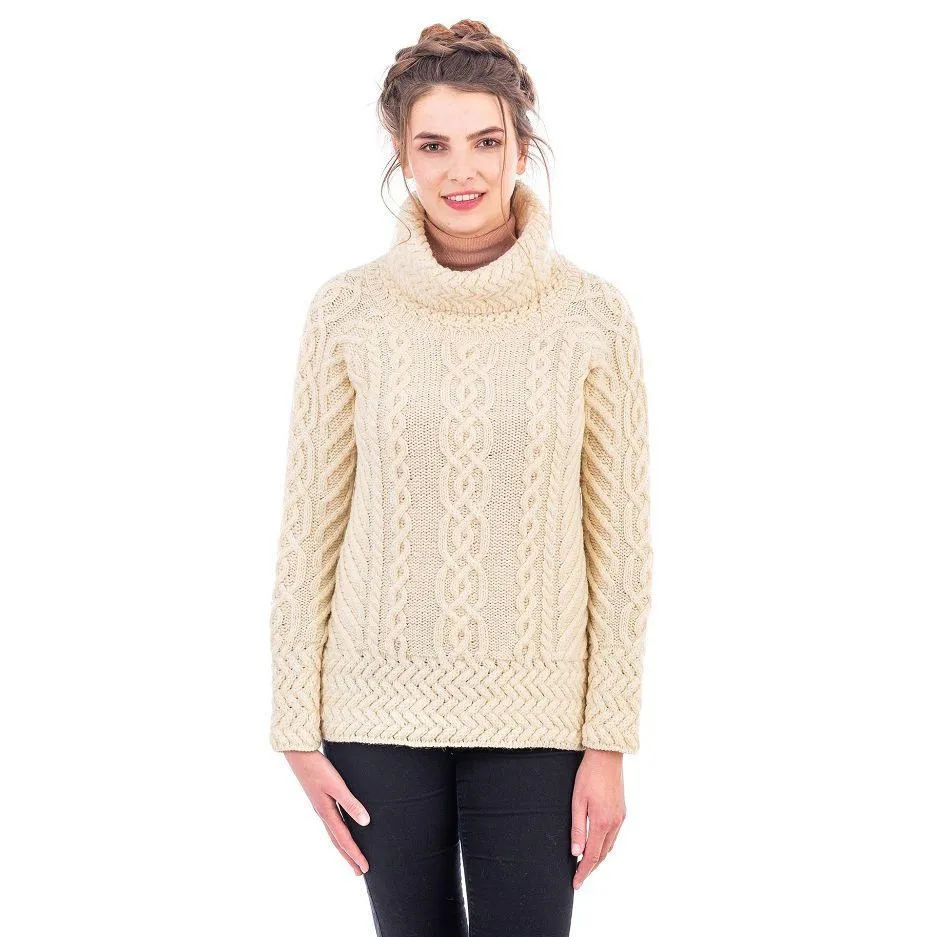 Merino Wood Ladies Cowl Neck Sweater Made in Ireland