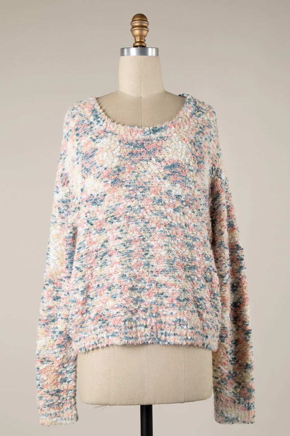 MULTI TONE ROUND NECK POPCORN KNIT SWEATER 1 PACK