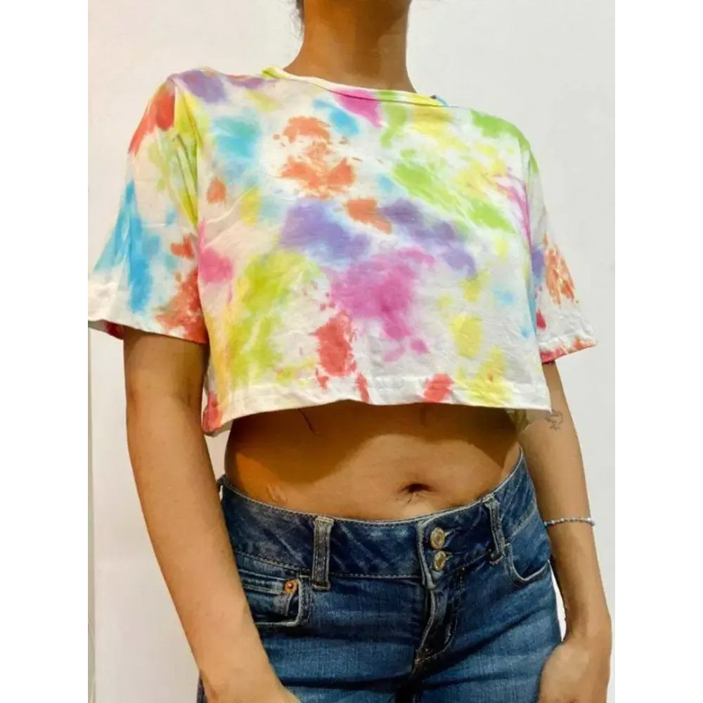 Multicolour Dots Tie Dye Cotton Crop Top