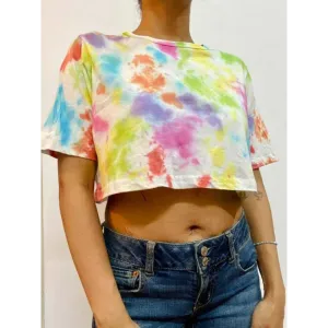 Multicolour Dots Tie Dye Cotton Crop Top