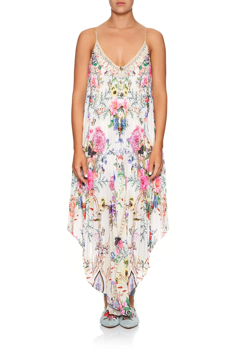 PLEATED BUTTON FRONT SLIP DRESS BOHEME
