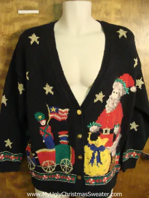 Santa and Toys 80s Ugly Christmas Sweater