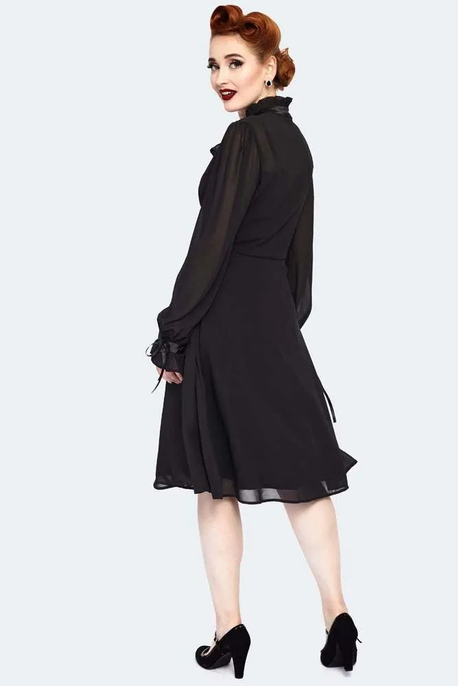 Sheer High Neck Long Sleeve Ribbon Tie Dress
