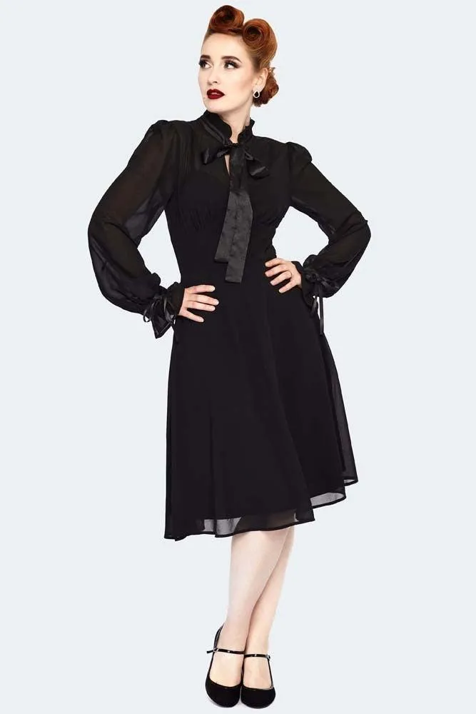 Sheer High Neck Long Sleeve Ribbon Tie Dress