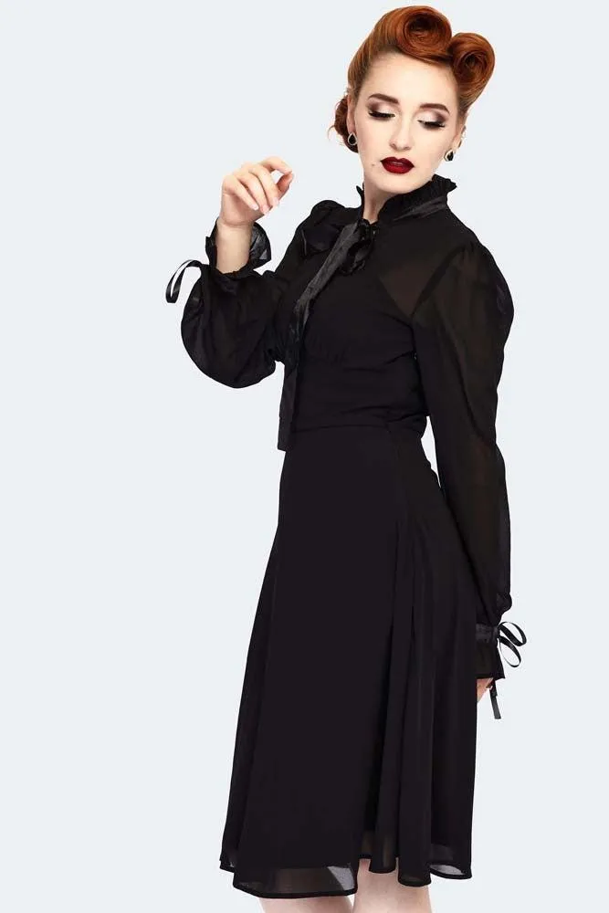 Sheer High Neck Long Sleeve Ribbon Tie Dress