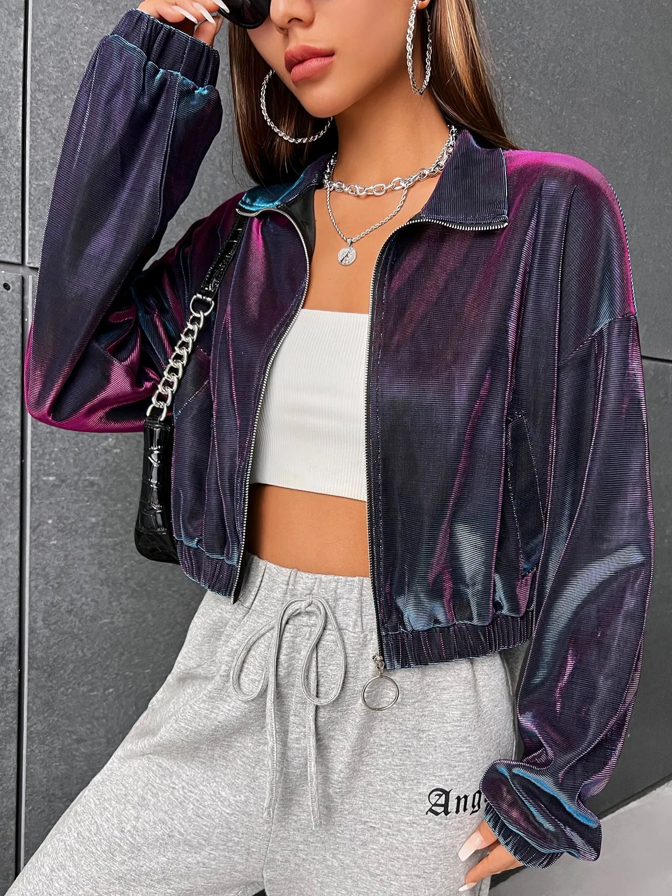 SHEIN Coolane Colorblock Drop Shoulder Zipper Jacket