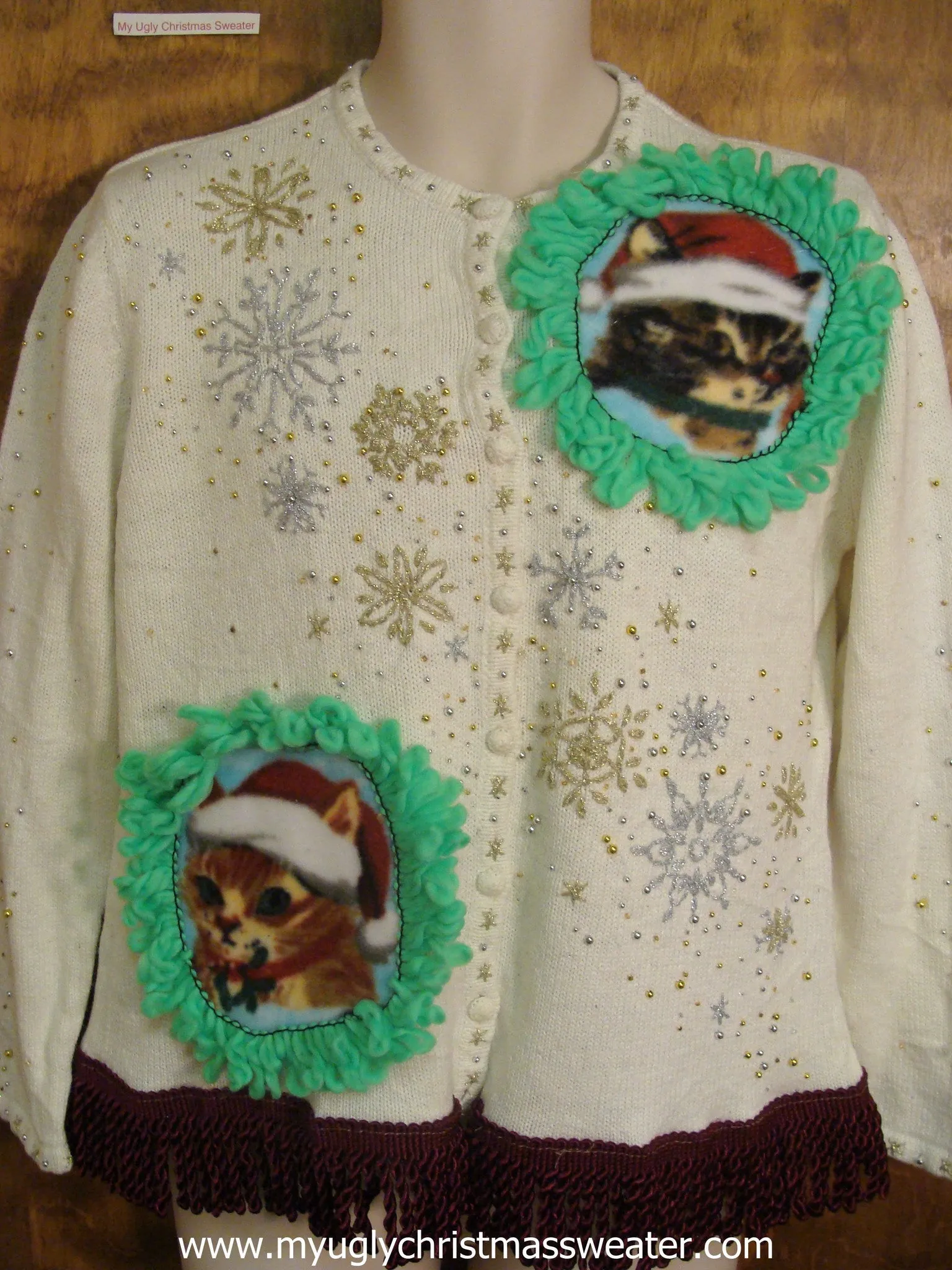 Silver and Gold Snowflakes Christmas Cat Ugly Sweater
