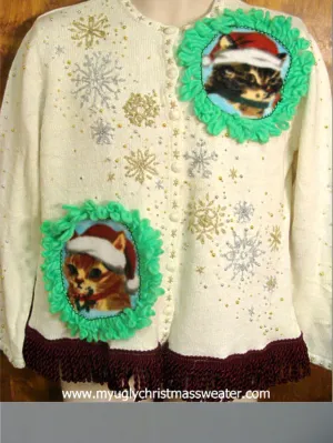 Silver and Gold Snowflakes Christmas Cat Ugly Sweater