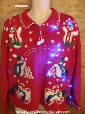 Snowfight Party Light Up Ugly Xmas Sweater