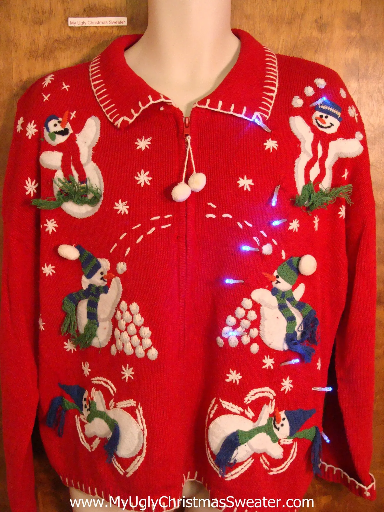 Snowfight Party Light Up Ugly Xmas Sweater