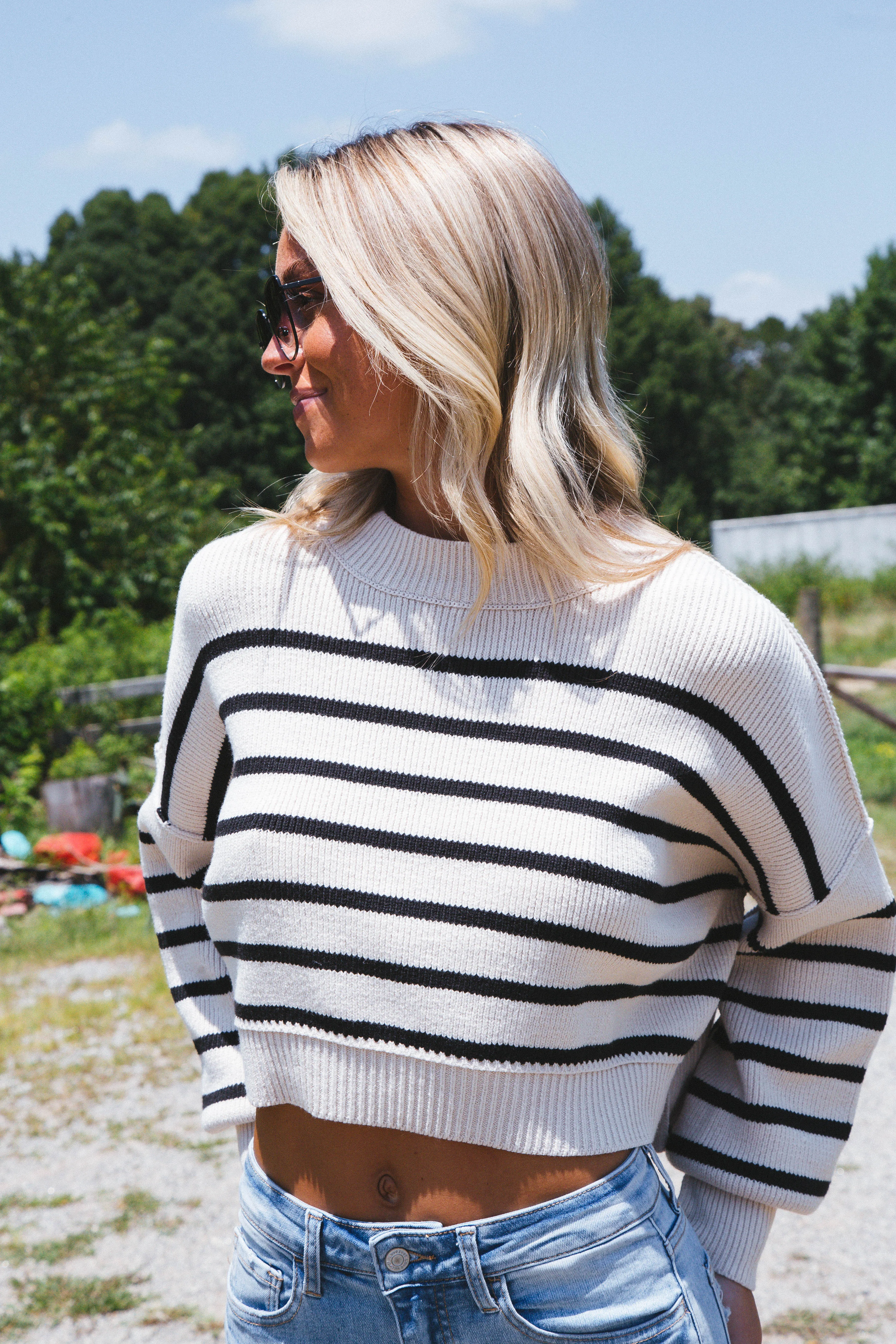 Stripe Easy Streep Crop Pullover, Pearl Combo | Free People