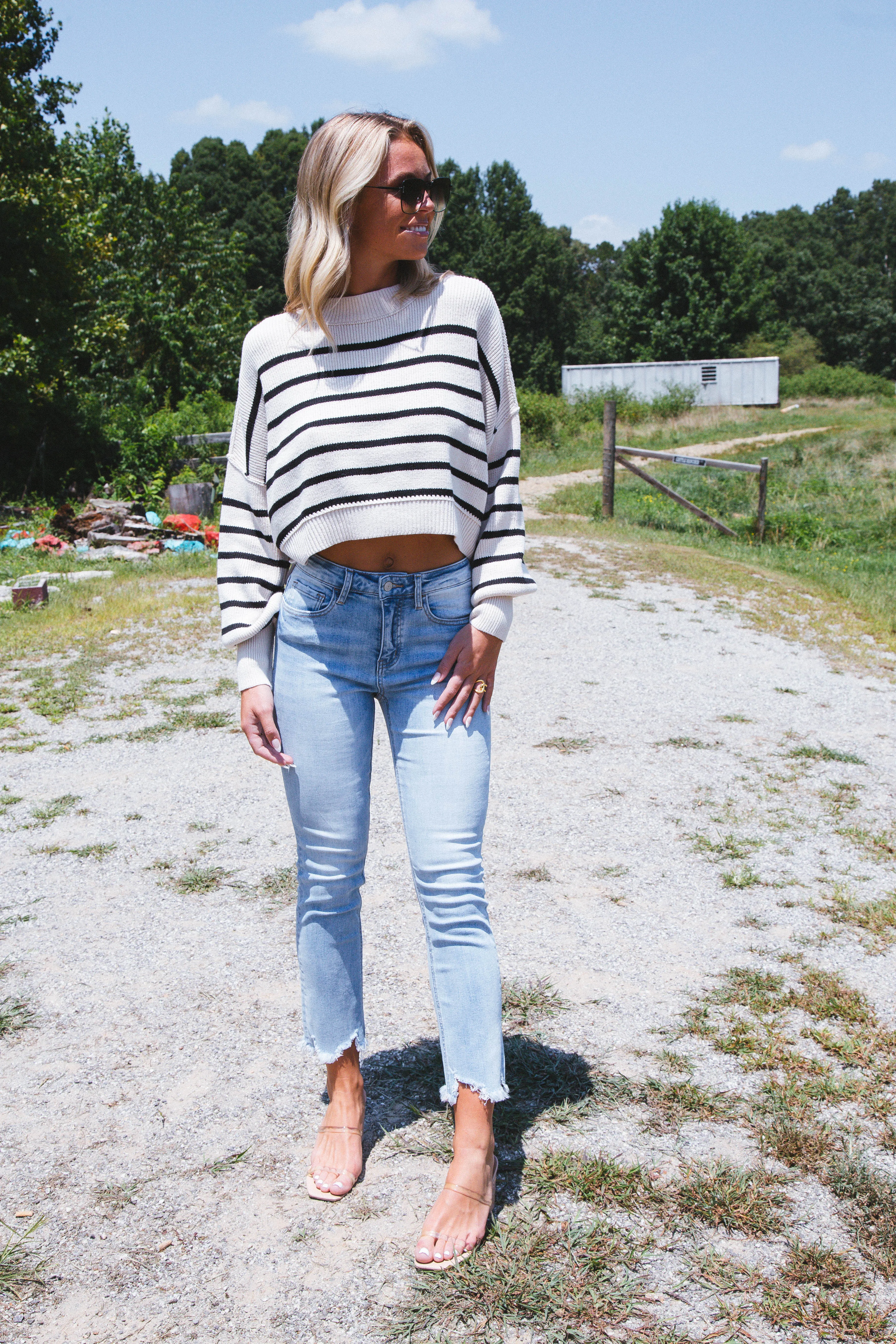 Stripe Easy Streep Crop Pullover, Pearl Combo | Free People