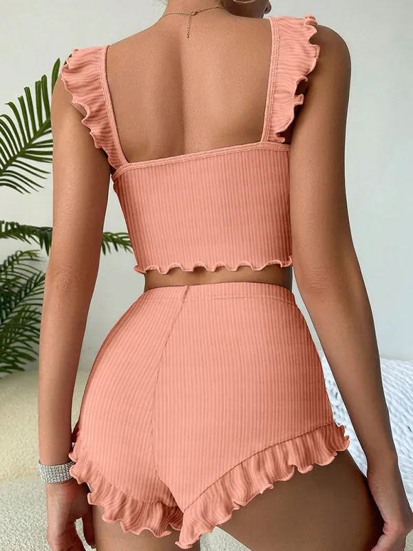 Summer Women's Frilly Loungewear Set - Cami Top & Shorts Duo