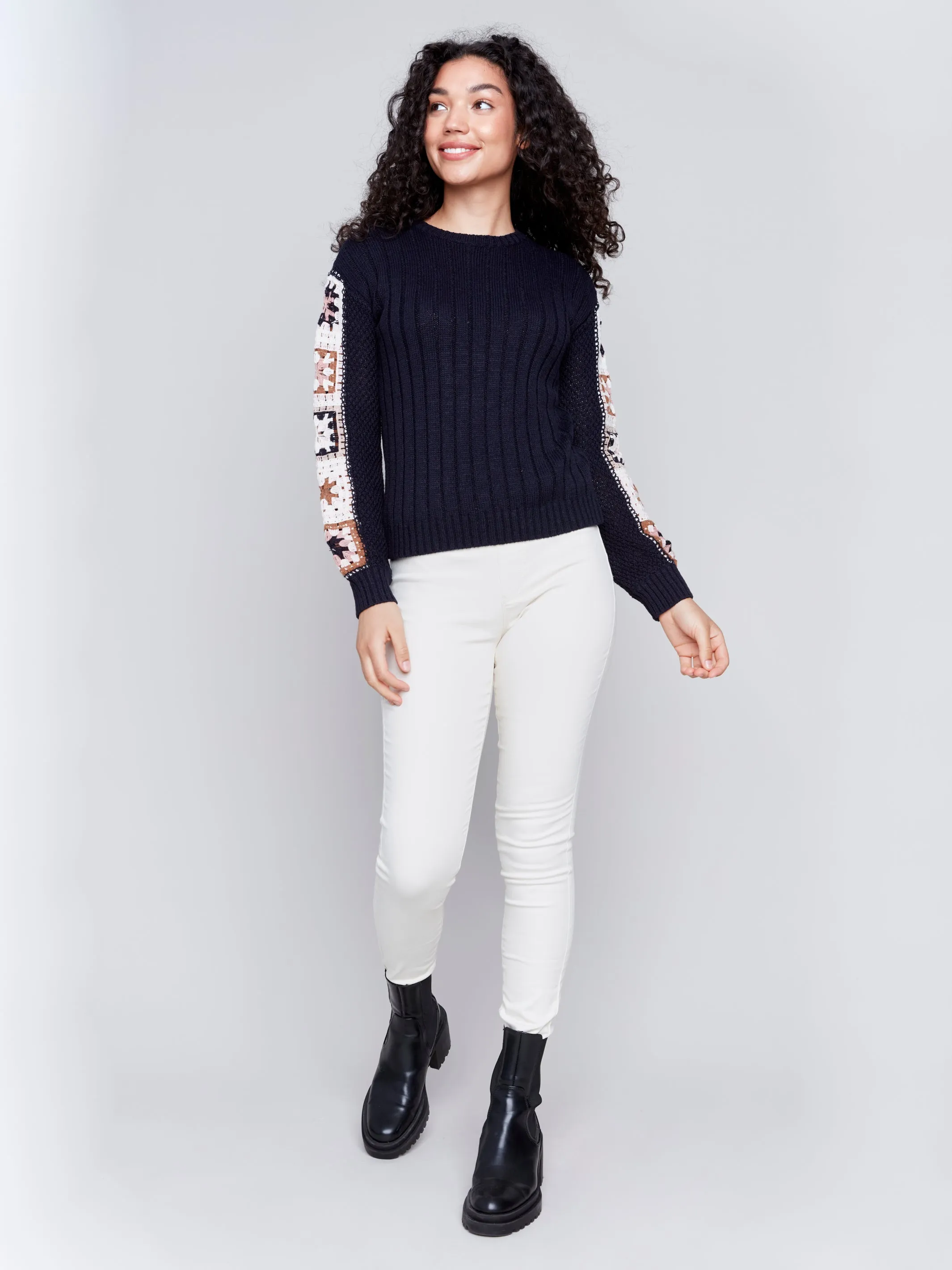 Sweater with Crochet Sleeves