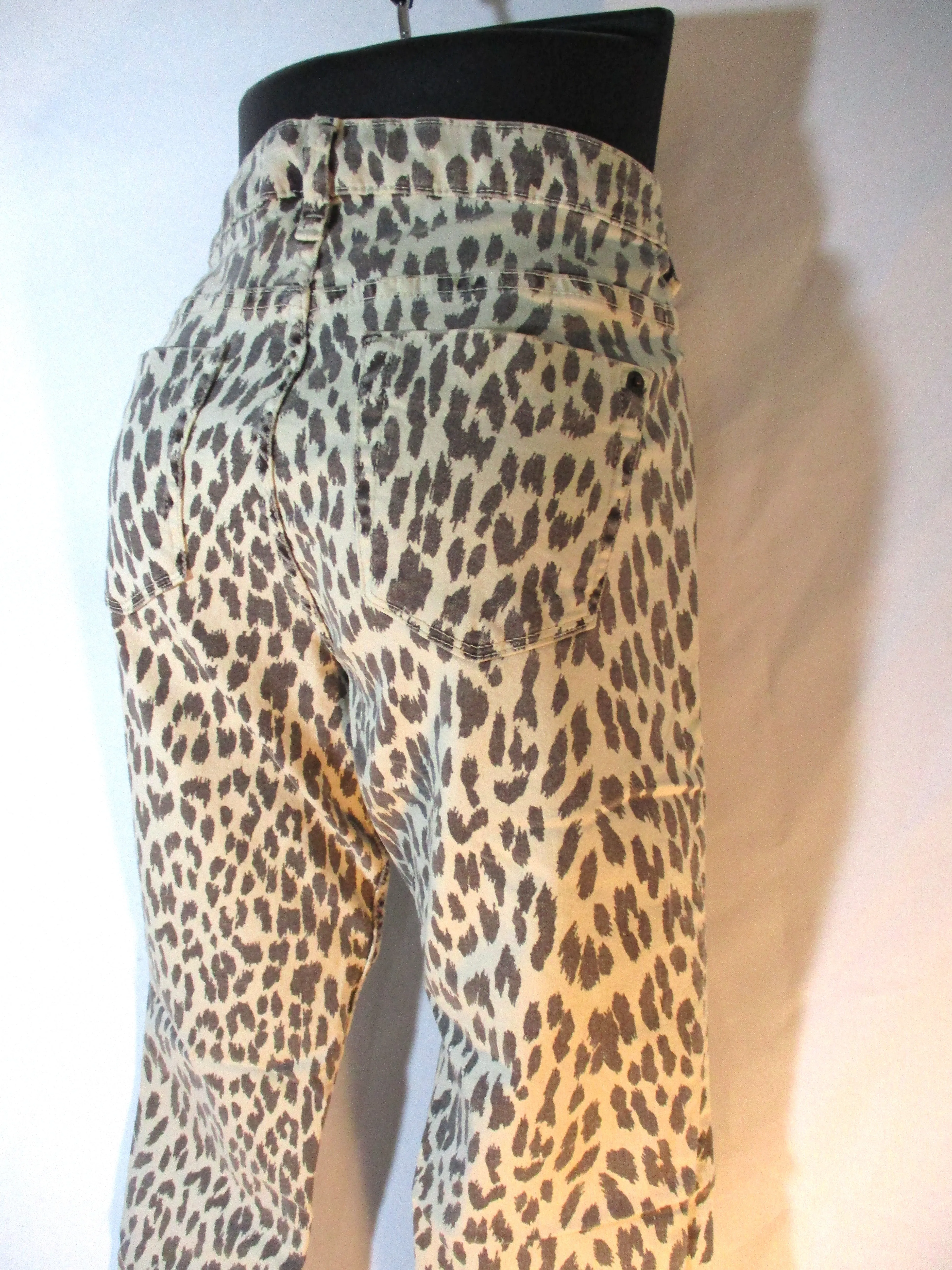 TOPSHOP MOTO Leopard Print Jean Pant 28X32 CREME BLACK Trouser