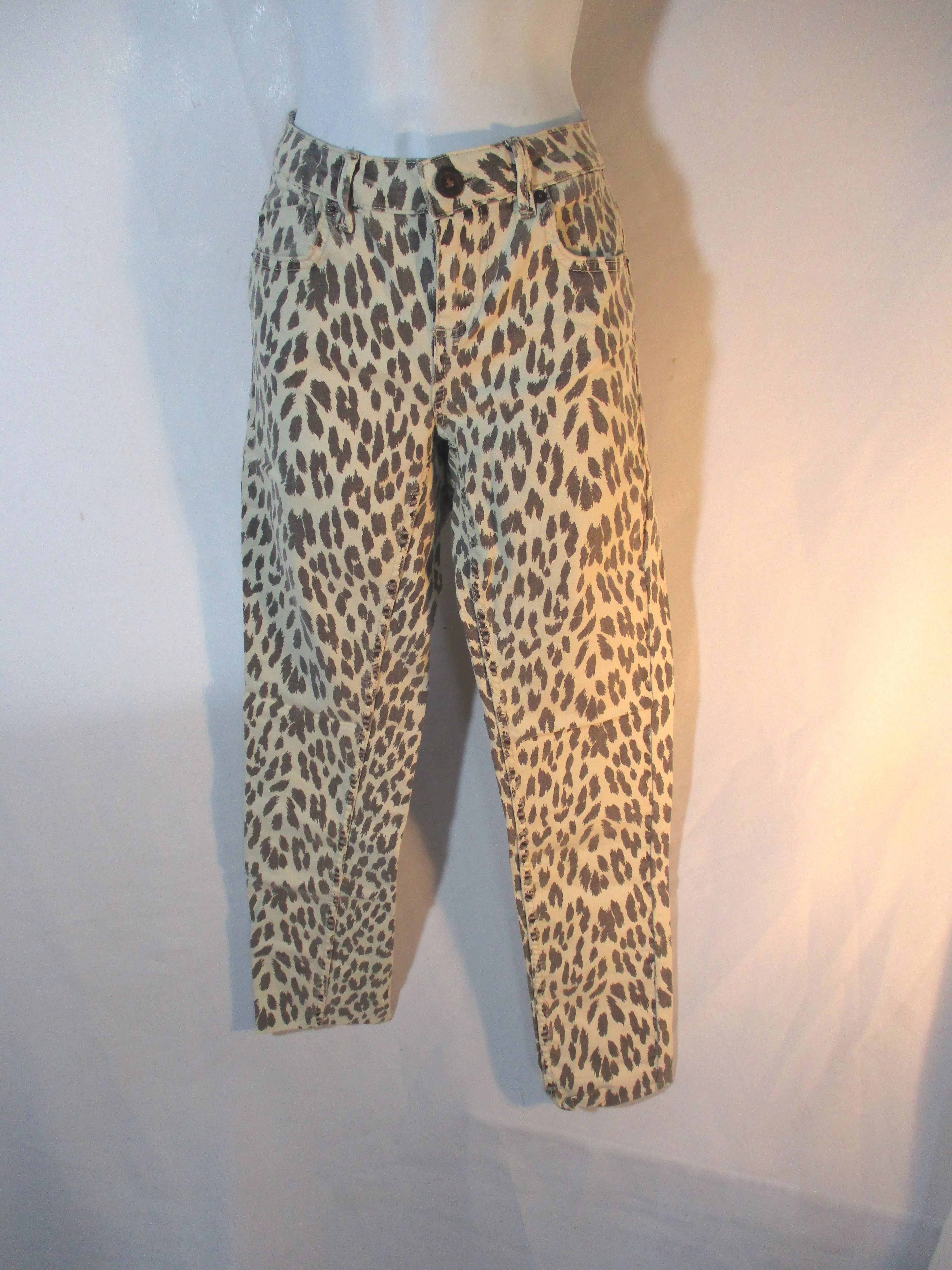TOPSHOP MOTO Leopard Print Jean Pant 28X32 CREME BLACK Trouser