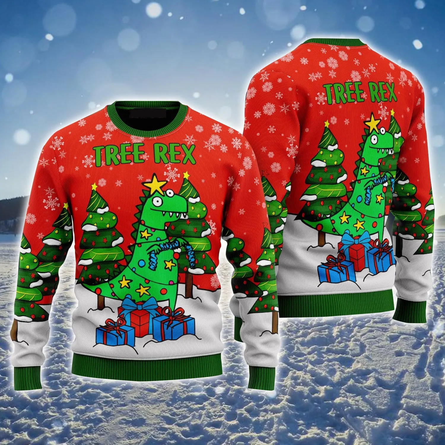 Tree Rex Ugly Christmas Sweater, Christmas Pattern Ugly Sweater For Men & Women