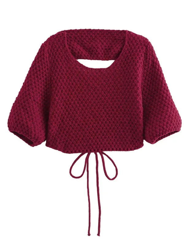 Trendy Backless Crop Bolero Knit Sweater Top for Women