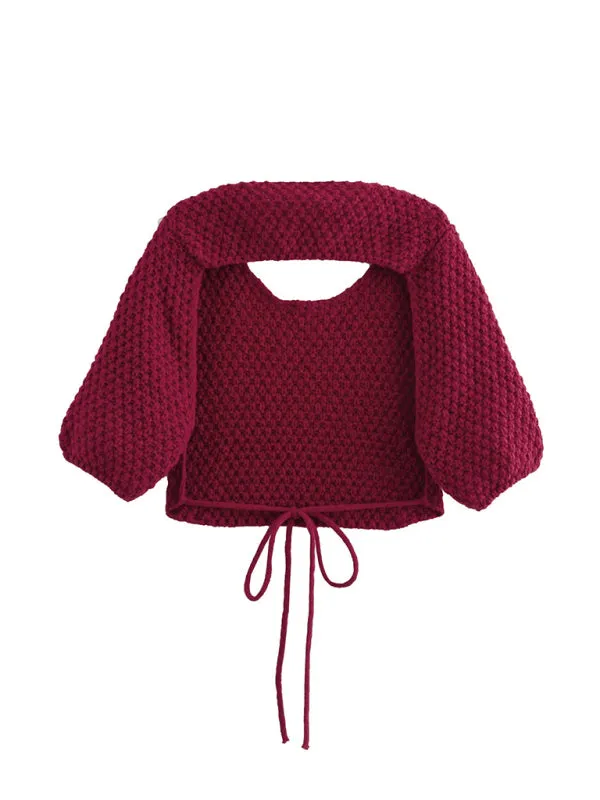 Trendy Backless Crop Bolero Knit Sweater Top for Women