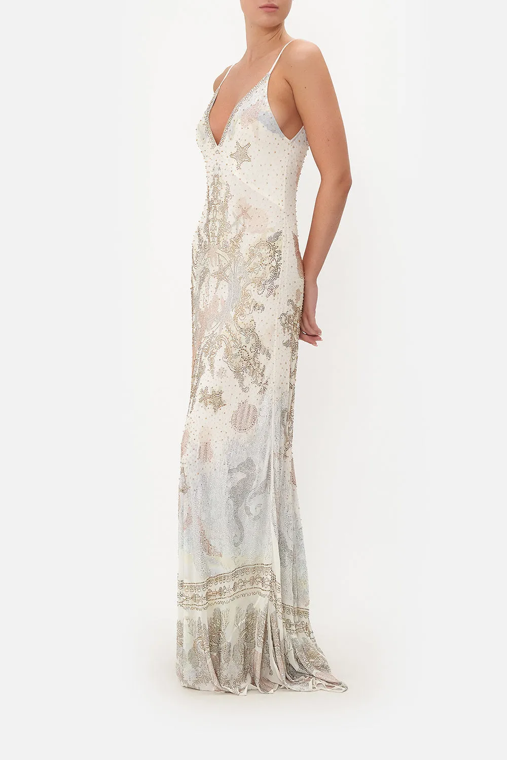 V NECK FULL LENGTH BIAS SLIP DRESS STAR OF THE SEA