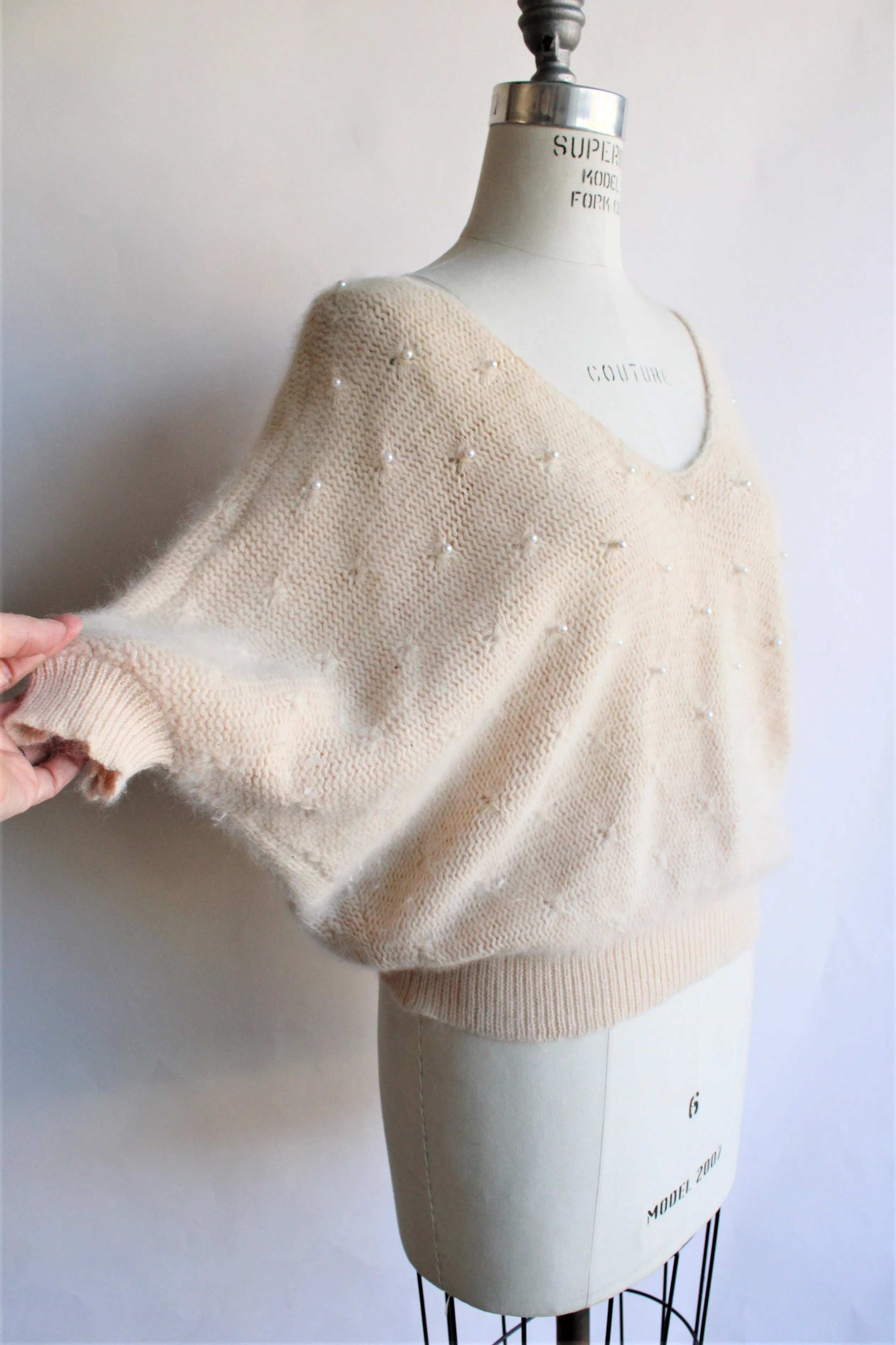 Vintage 1990s Angora Sweater with Pearls
