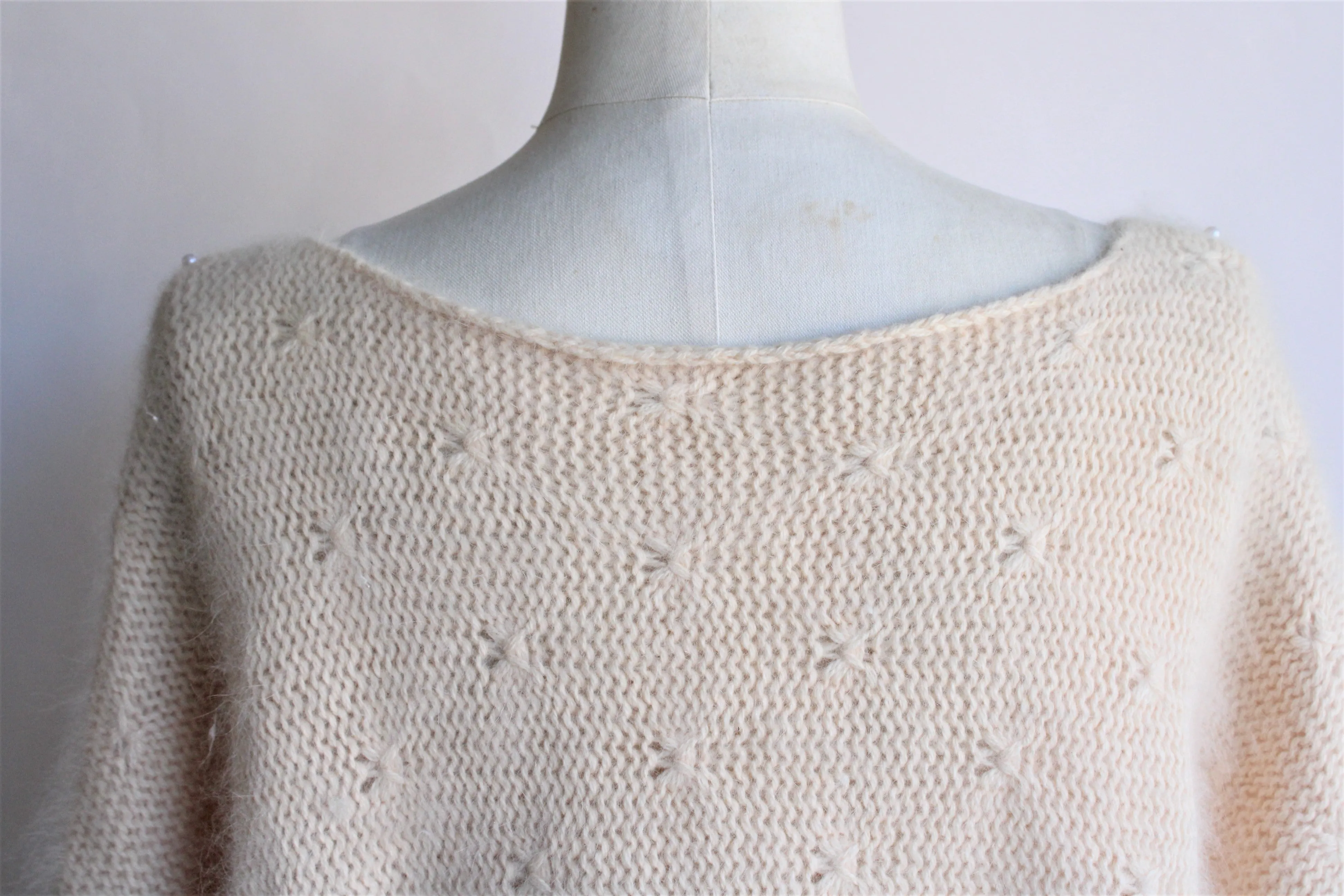 Vintage 1990s Angora Sweater with Pearls