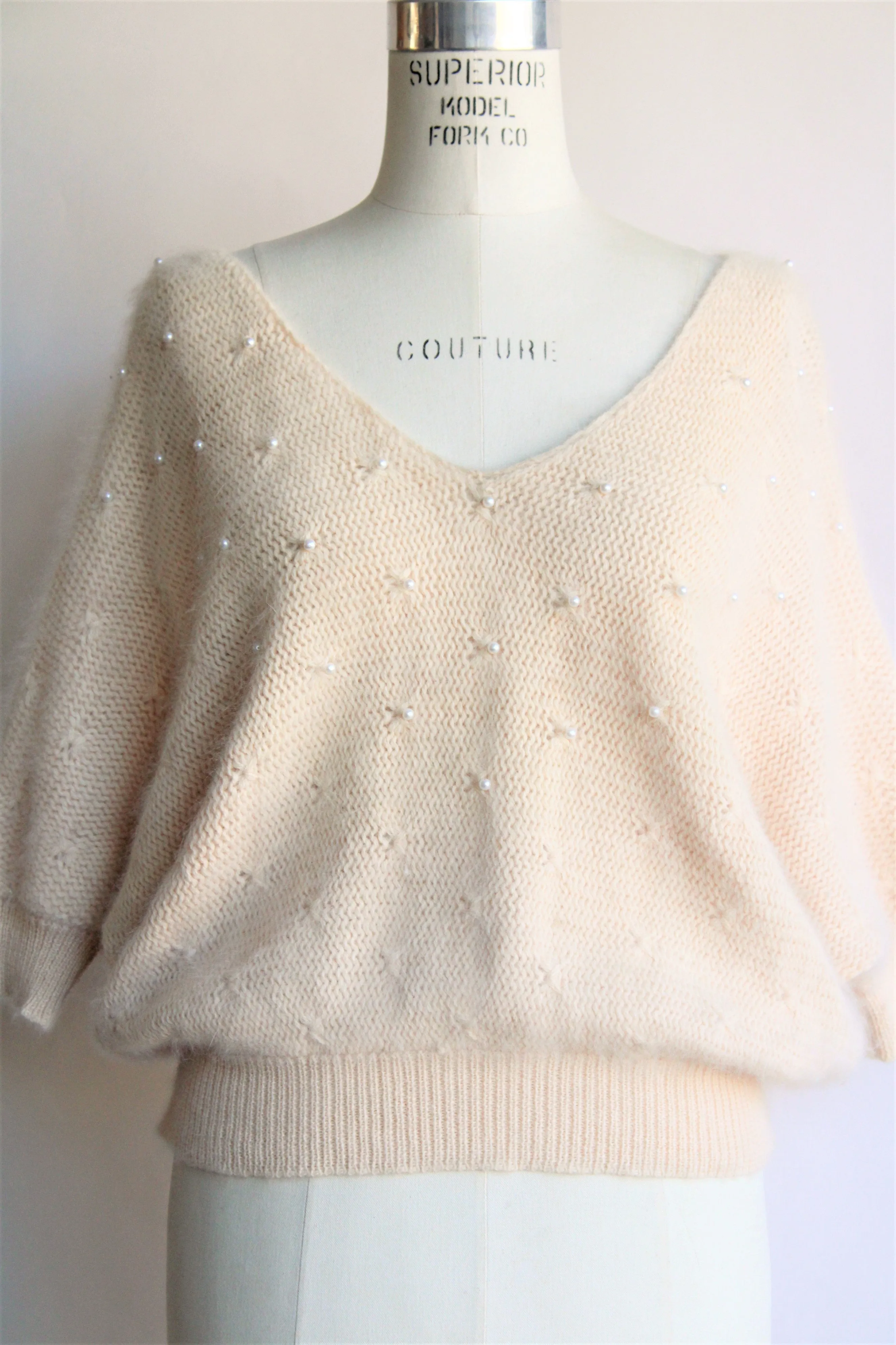 Vintage 1990s Angora Sweater with Pearls