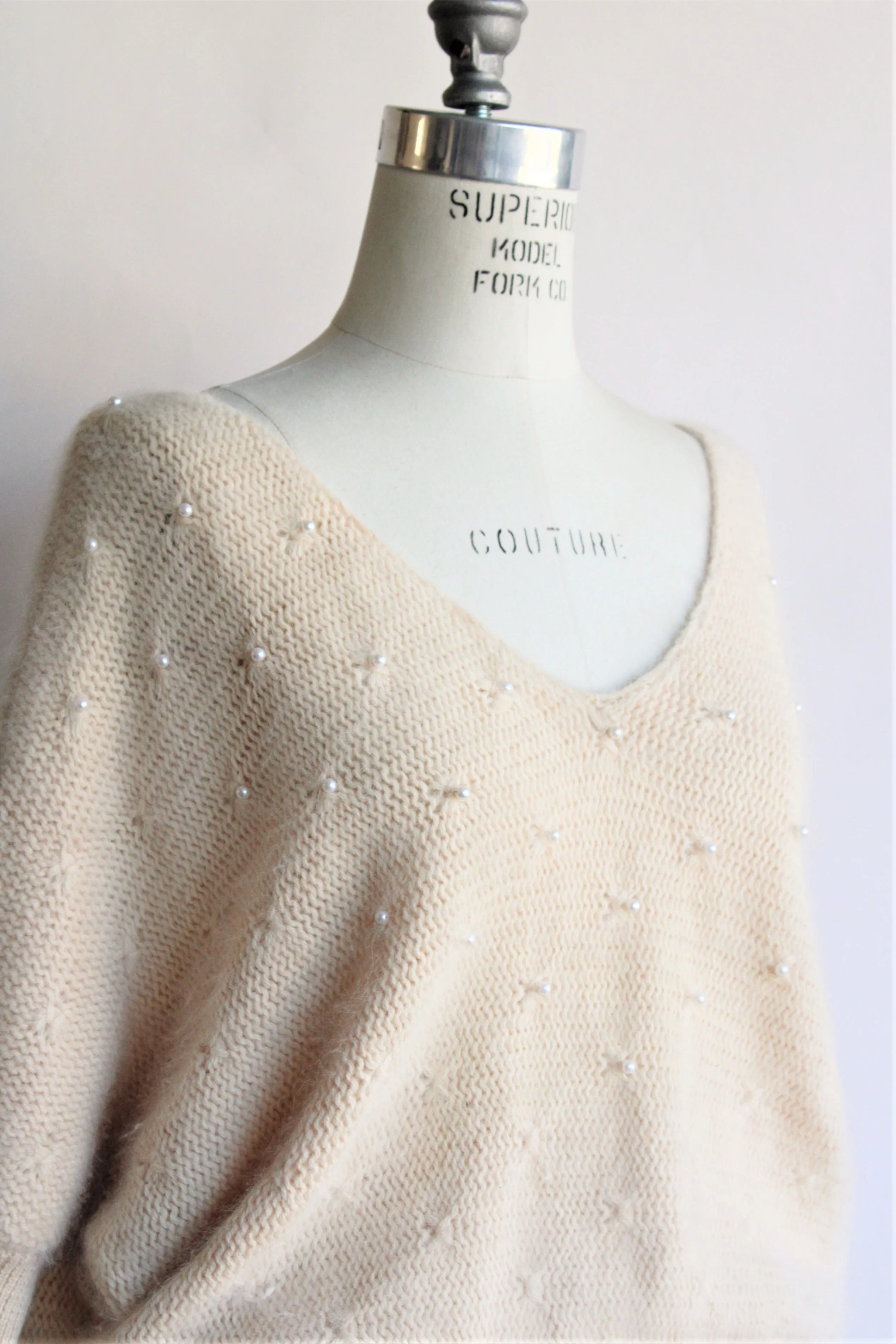 Vintage 1990s Angora Sweater with Pearls