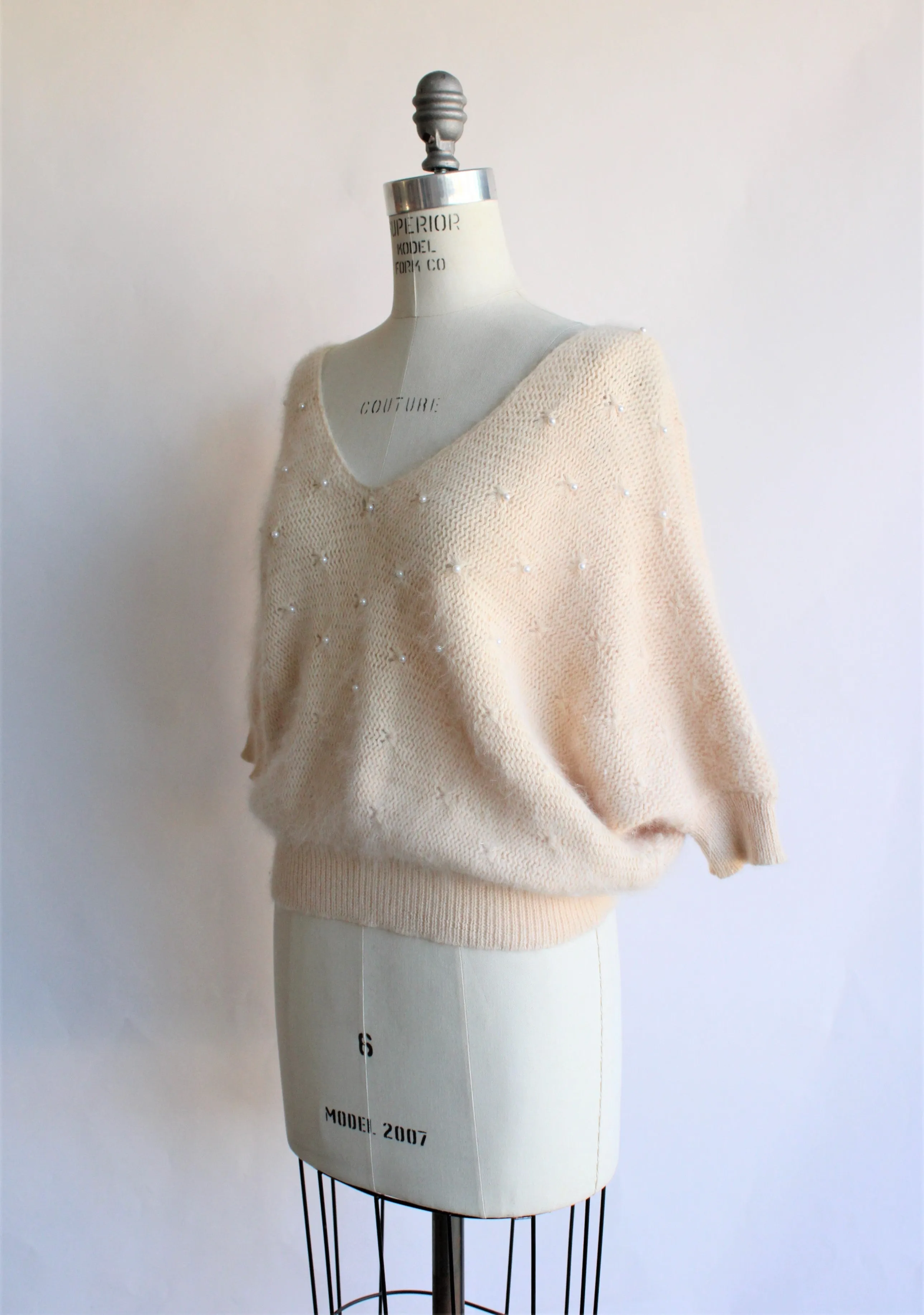 Vintage 1990s Angora Sweater with Pearls