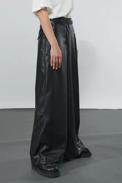WIDE-LEG LEATHER TROUSERS