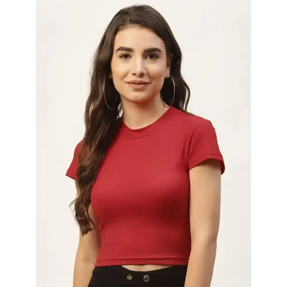 Women maroon Solid soft streachable Crop Top