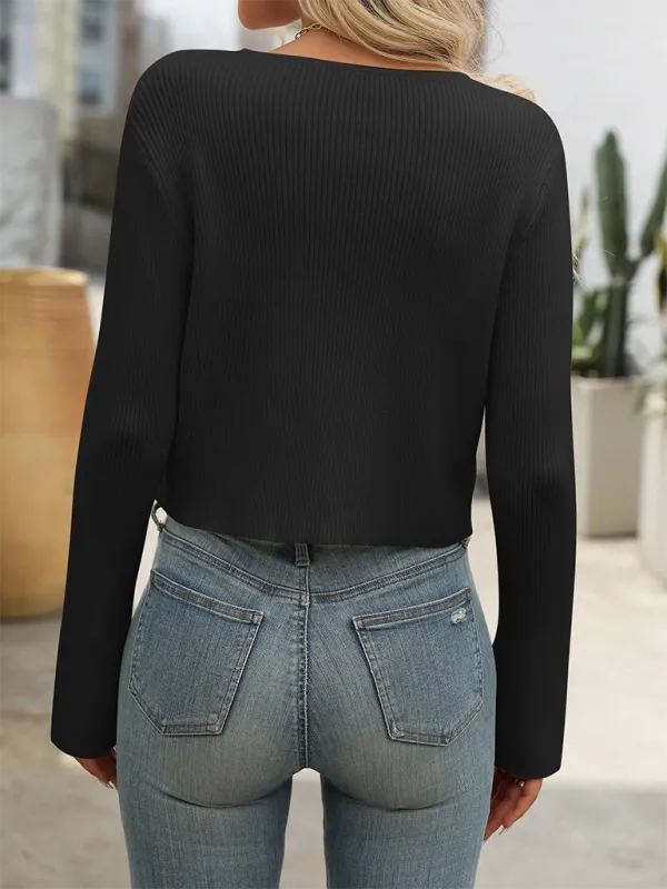 Women's Ribbed Zip-Up Crop Cardigan Sweater