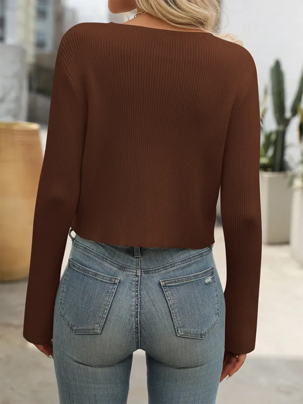 Women's Ribbed Zip-Up Crop Cardigan Sweater