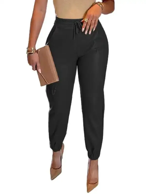 Women’s Solid Color Faux Leather Drawstring Pants