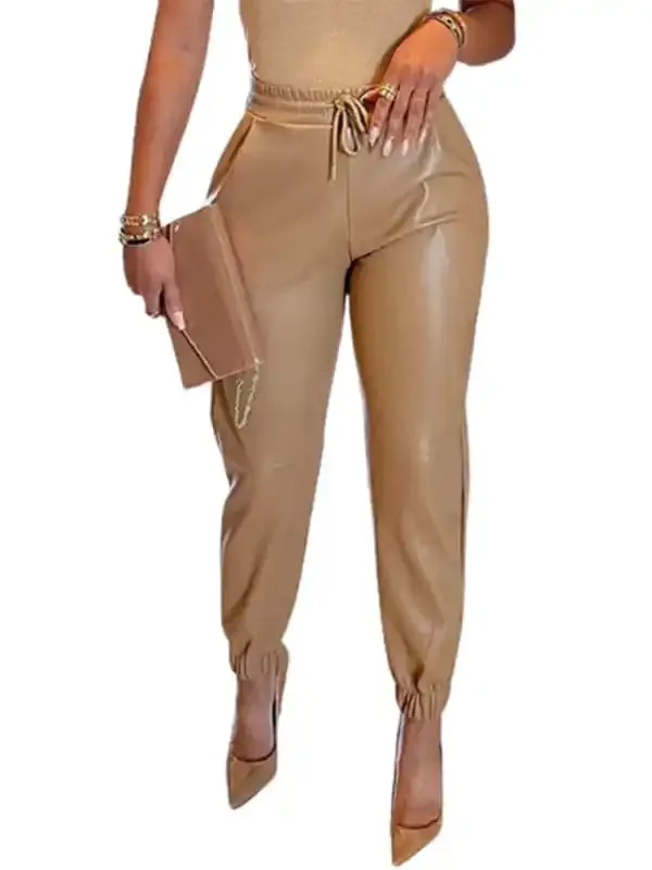 Women’s Solid Color Faux Leather Drawstring Pants
