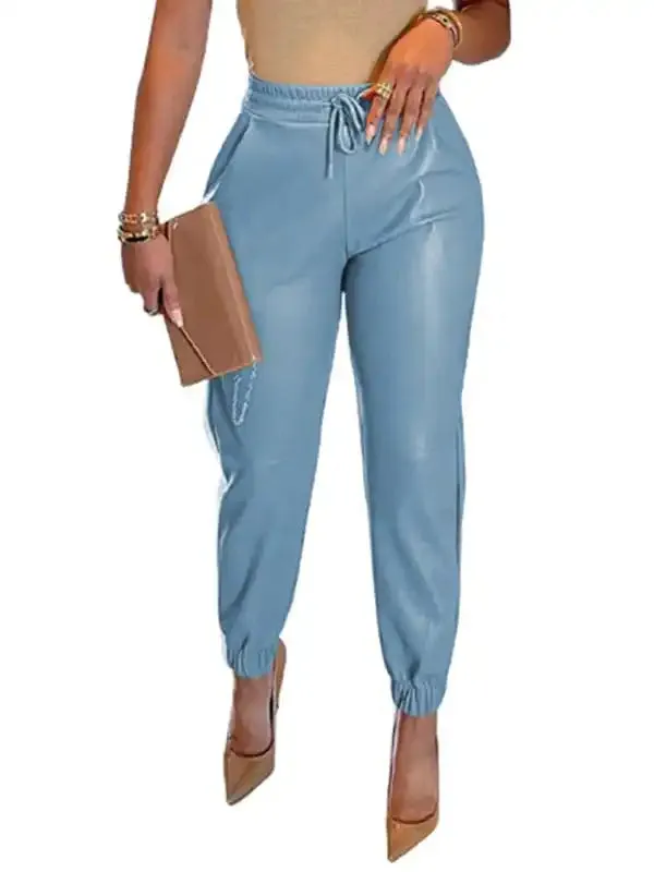 Women’s Solid Color Faux Leather Drawstring Pants