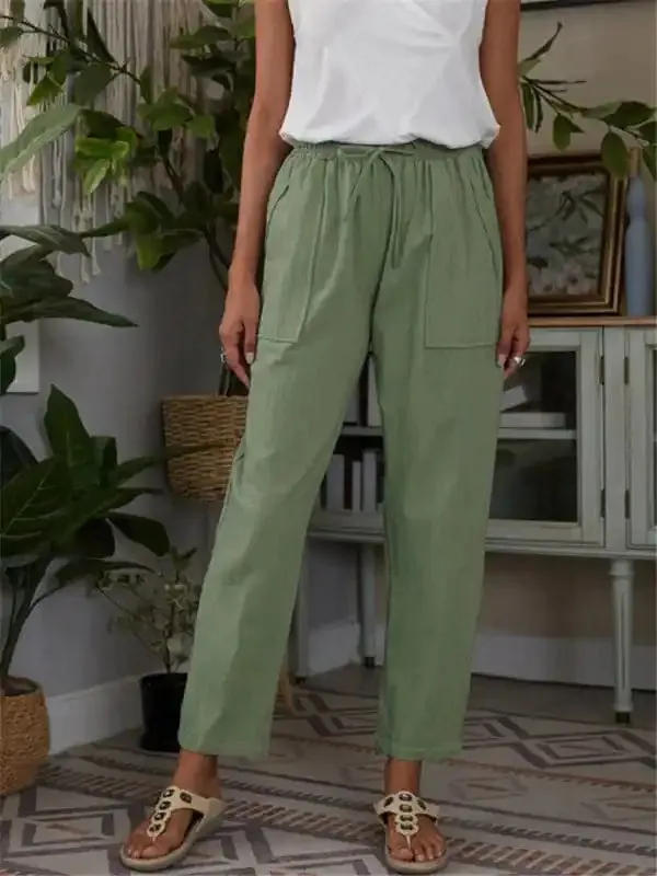 Women’s Solid Color Linen Drawstring Pants